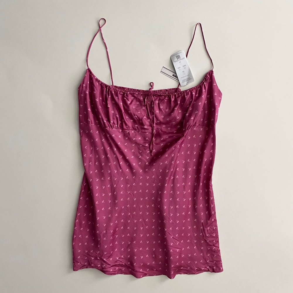PINK Victoria's Secret Top Pink Cherry Print Satin Nwt XXL 2XL